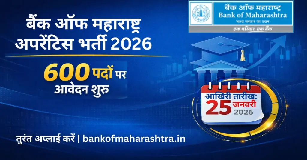 Bank of Maharashtra Apprentice Recruitment 2026 for 600 vacancies with January 25 last date