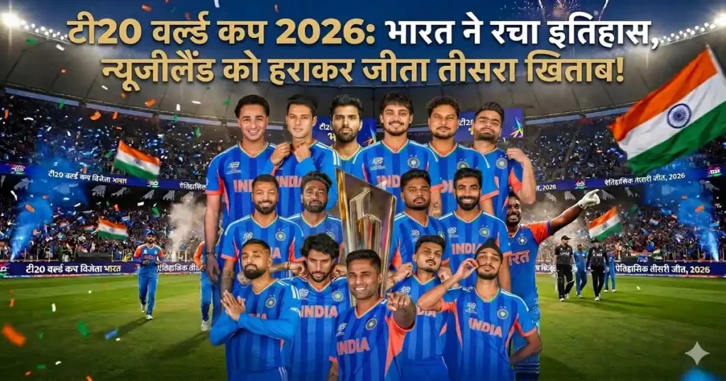 India celebrates historic T20 World Cup 2026 victory after defeating New Zealand in the final at Narendra Modi Stadium